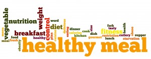 A word cloud featuring the words "healthy meal" in front.