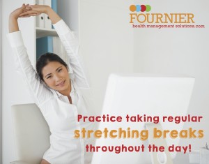 A woman takes a stretching break.