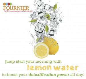 Lemon water - lemons fall through the air with ice, water and green leaves.