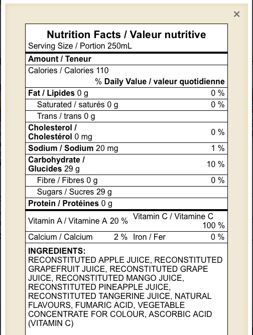 Ocean Spray Orange Juice Nutrition Facts Besto Blog